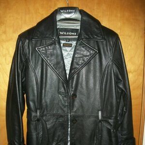 Wilson brand lined black leather jacket with silver lining